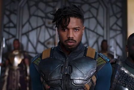 Erik Killmonger staring at T'Challa